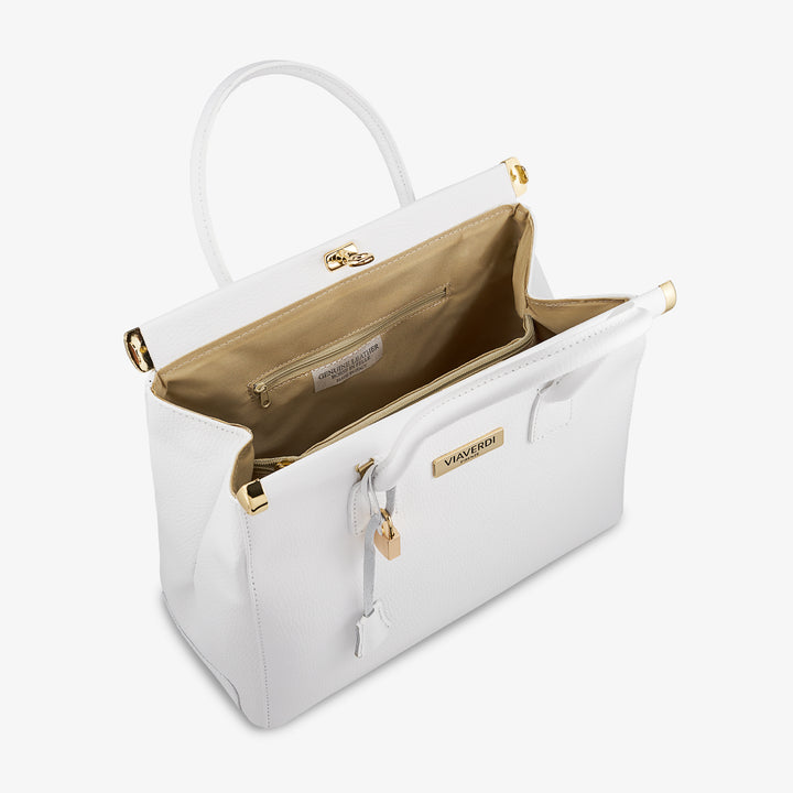 Borsa a Mano con Tracolla VIAVERDI in Pelle Bianca Made in Italy