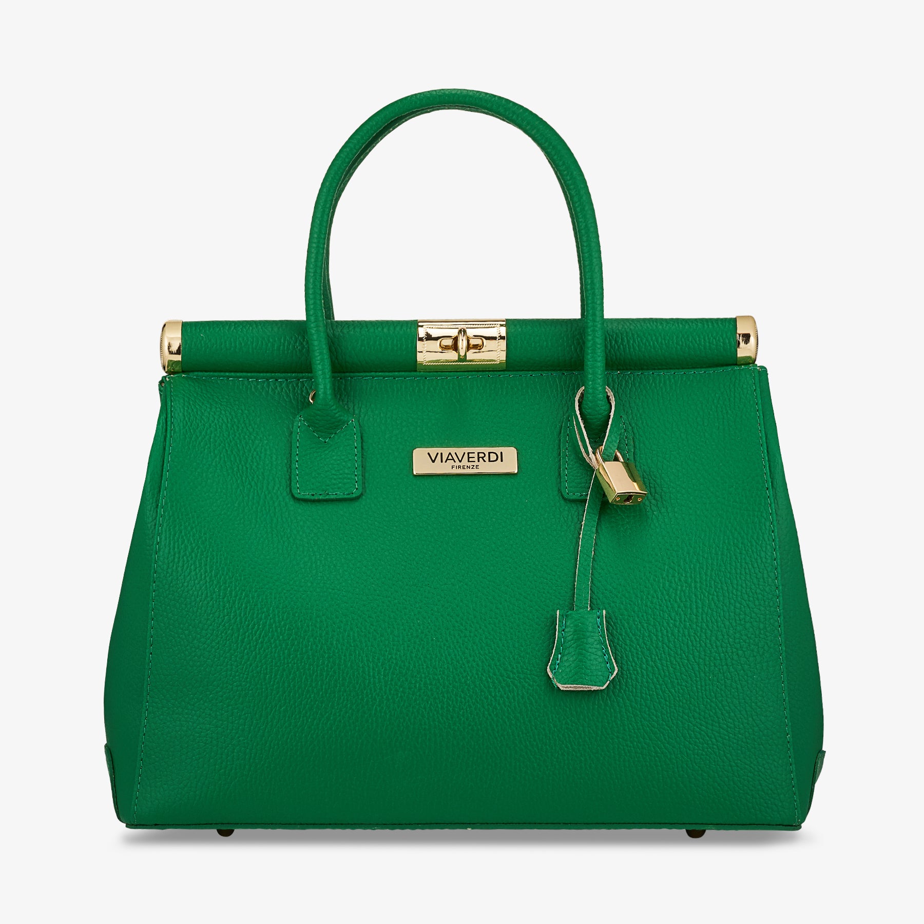 Borsa a Mano con Tracolla VIAVERDI in Pelle Verde Made in Italy