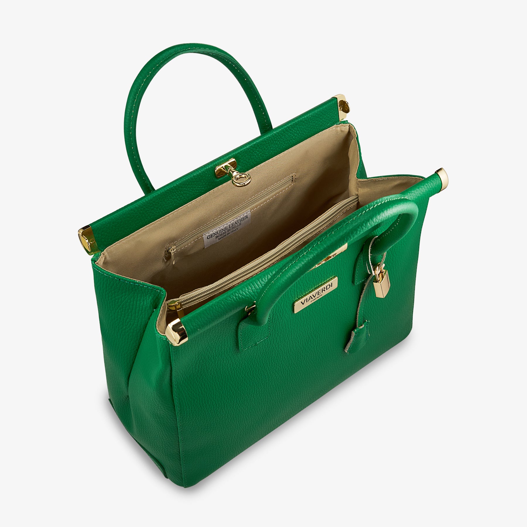 Borsa a Mano con Tracolla VIAVERDI in Pelle Verde Made in Italy