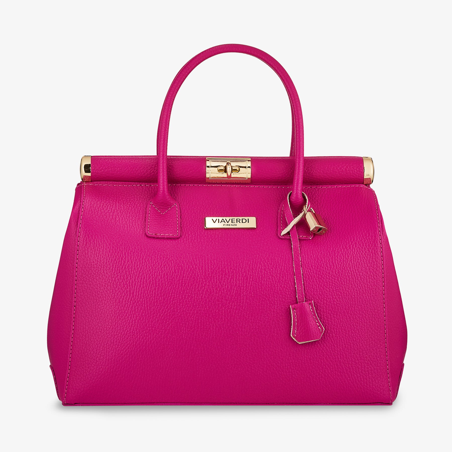 Borsa a Mano con Tracolla VIAVERDI in Pelle Fucsia Made in Italy