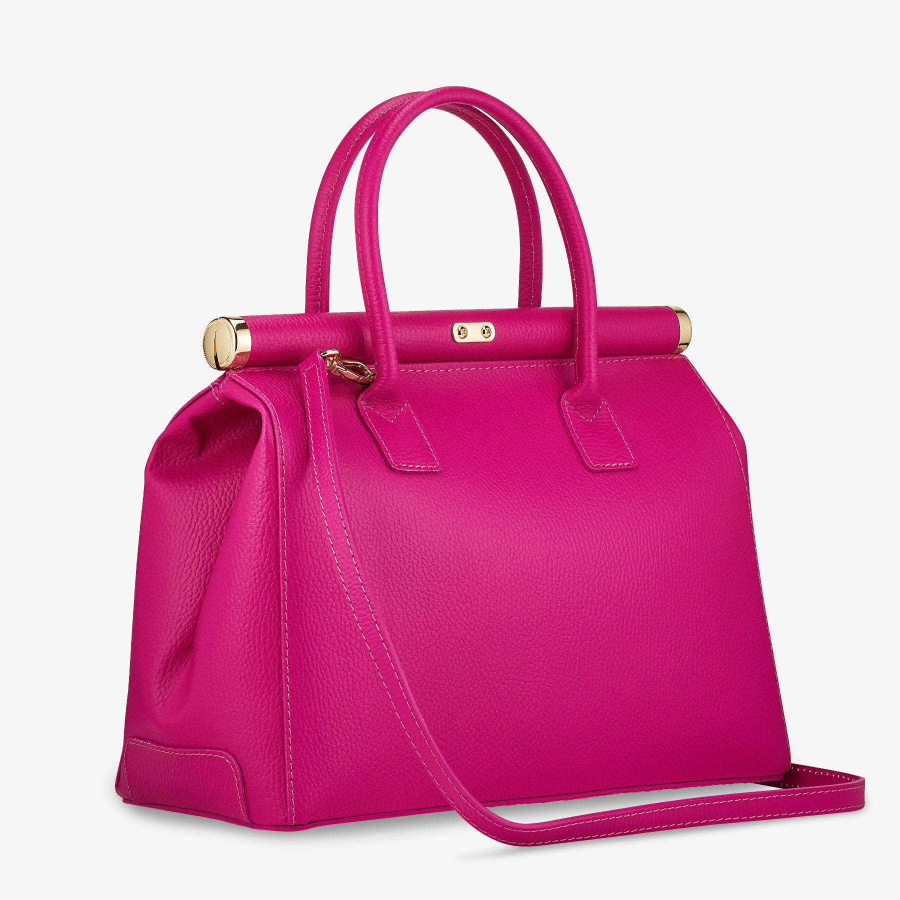 Borsa a Mano con Tracolla VIAVERDI in Pelle Fucsia Made in Italy
