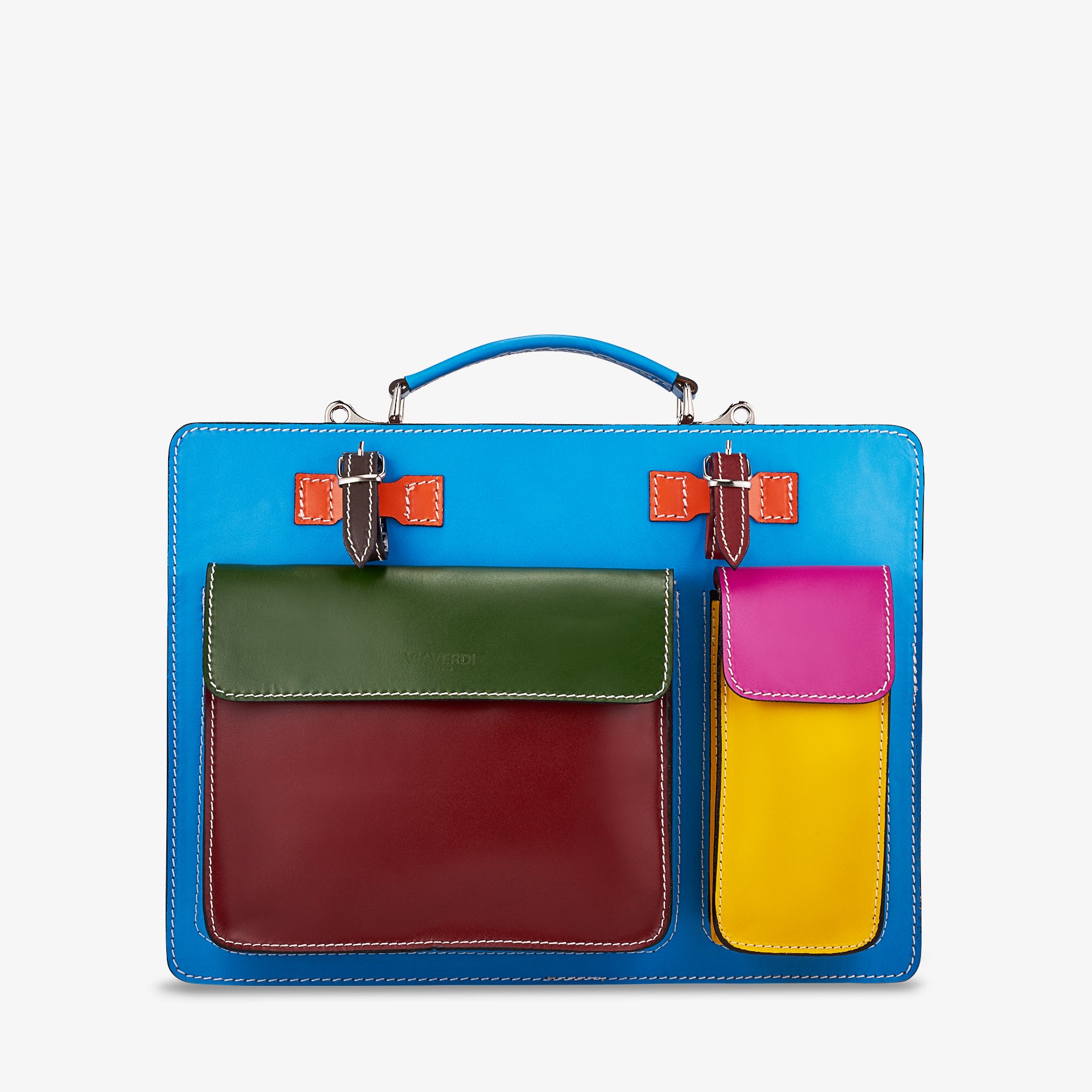 VIAVERDI Multicolor Leather Work Bag Made in Italy - Umbrella Holder and 15.6 Laptop