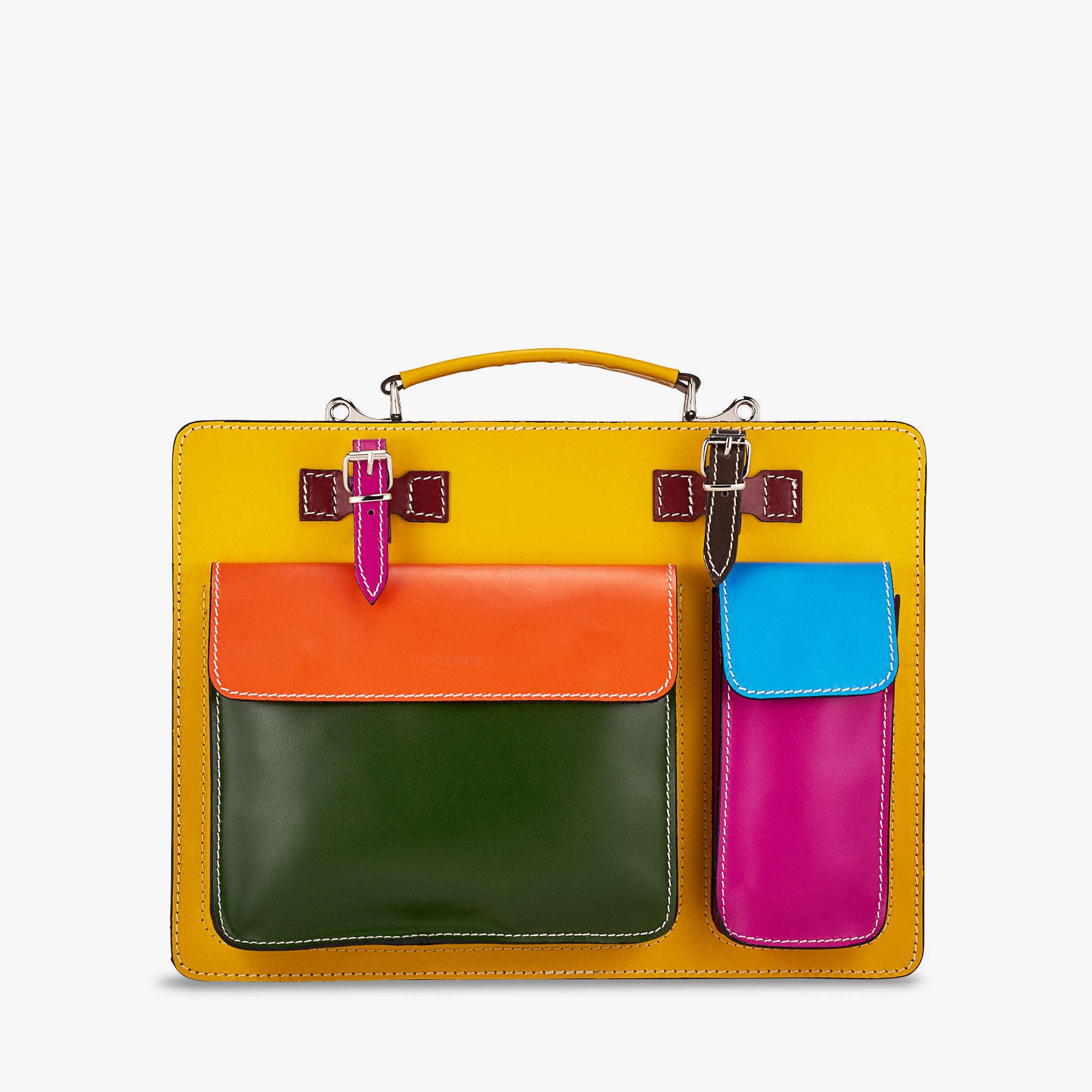 VIAVERDI Multicolor Leather Work Bag Made in Italy - Umbrella Holder and 15.6 Laptop