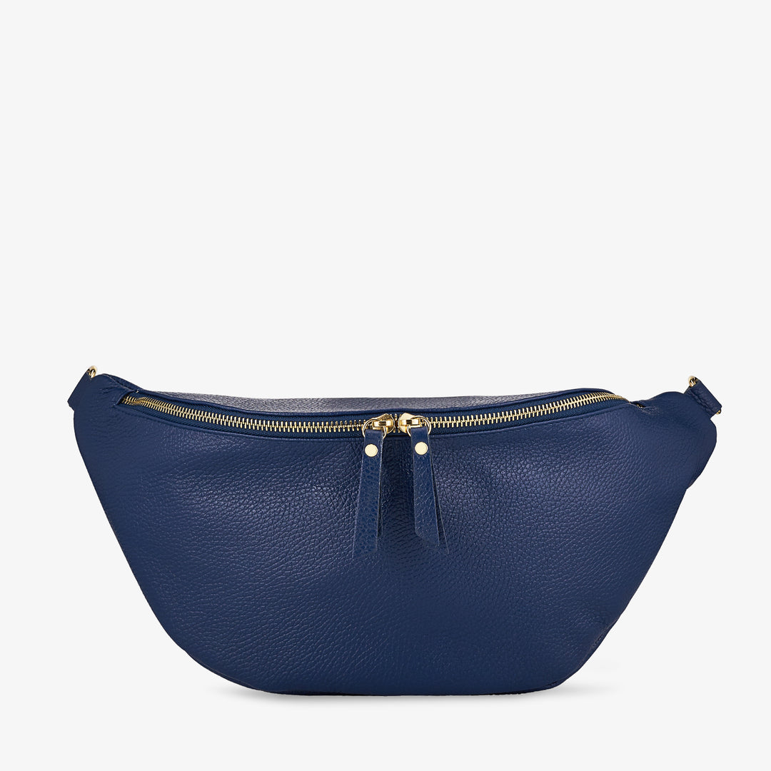 Damen-Gürteltasche aus blauem Leder mit Schultergurt VIAVERDI Made in Italy
