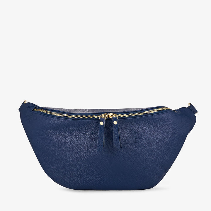 Damen-Gürteltasche aus blauem Leder mit Schultergurt VIAVERDI Made in Italy