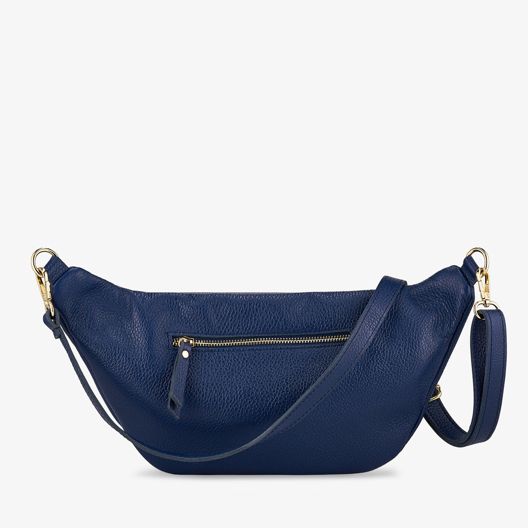 Damen-Gürteltasche aus blauem Leder mit Schultergurt VIAVERDI Made in Italy