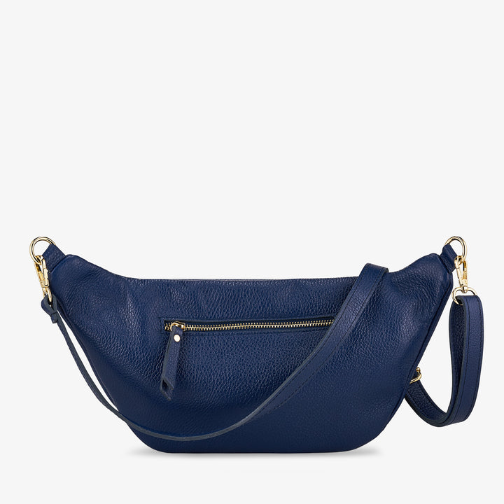 Damen-Gürteltasche aus blauem Leder mit Schultergurt VIAVERDI Made in Italy
