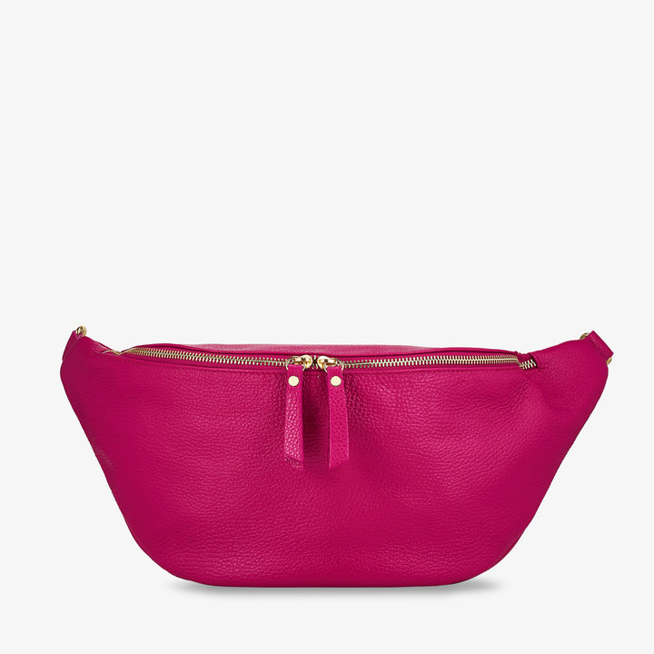 Damen-Gürteltasche aus fuchsiafarbenem Leder mit Schultergurt VIAVERDI, hergestellt in Italien