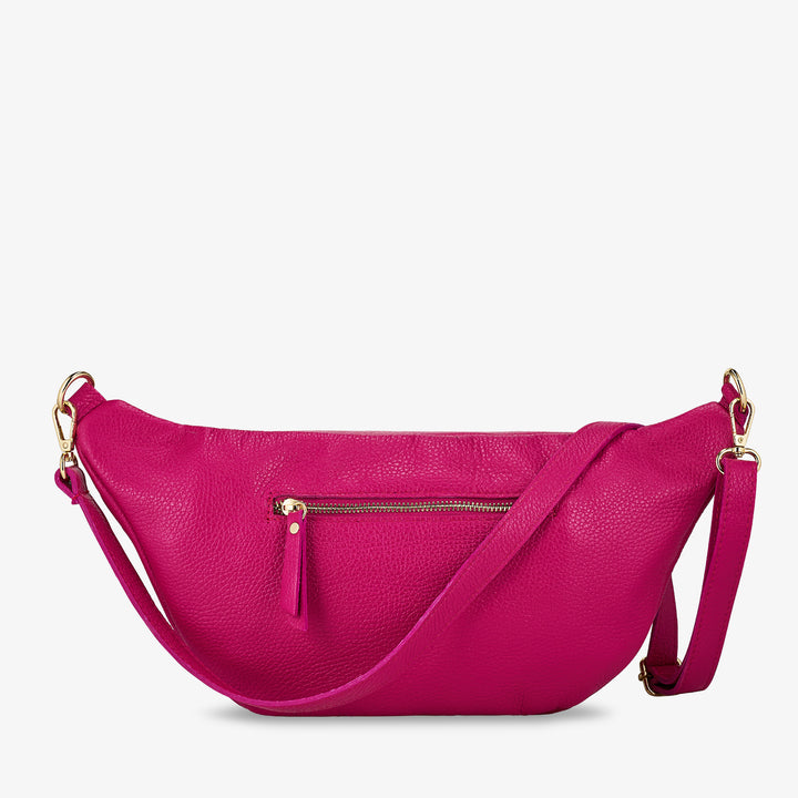 Damen-Gürteltasche aus fuchsiafarbenem Leder mit Schultergurt VIAVERDI, hergestellt in Italien