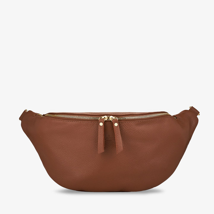 Damen-Gürteltasche aus braunem Leder mit Schultergurt VIAVERDI Made in Italy