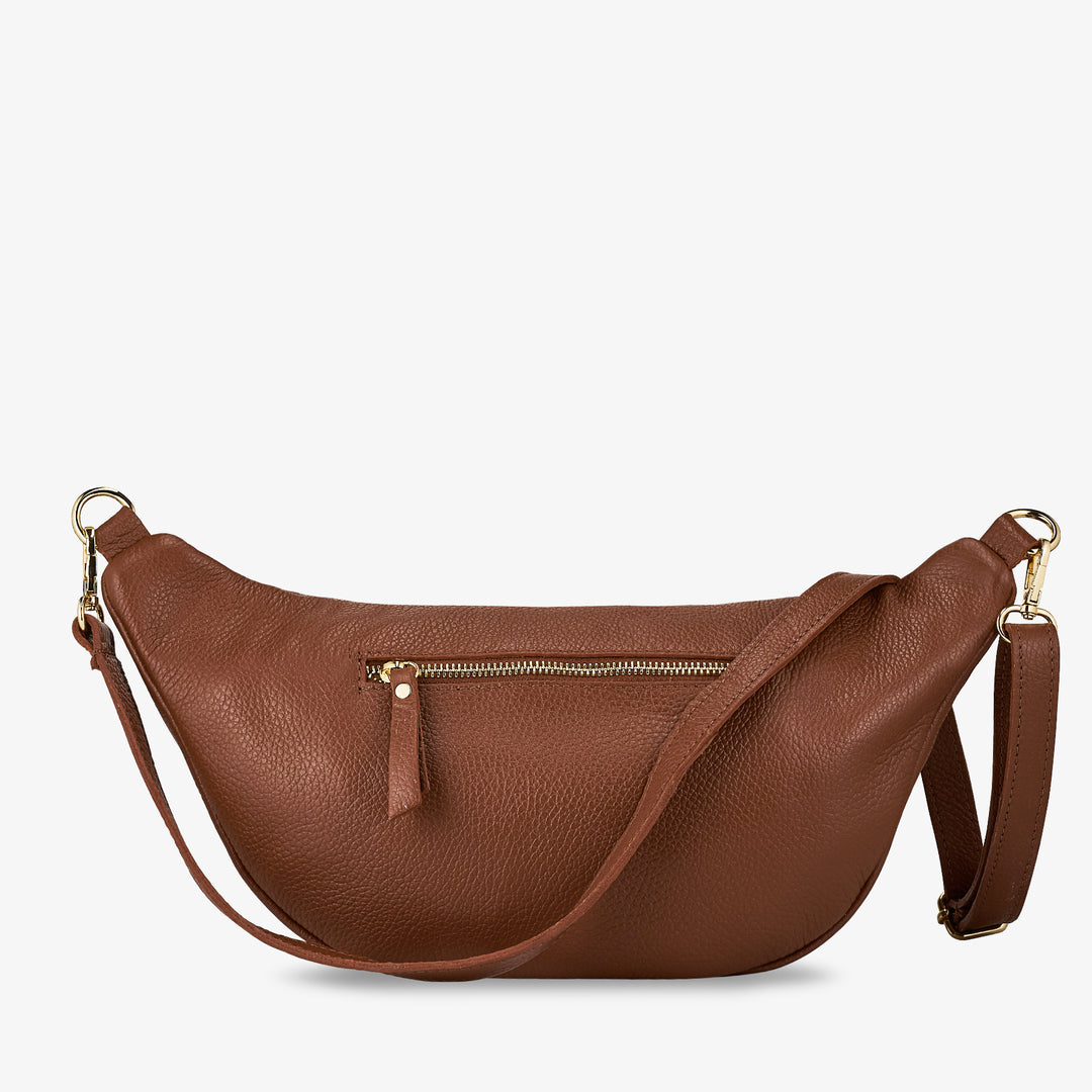 Damen-Gürteltasche aus braunem Leder mit Schultergurt VIAVERDI Made in Italy