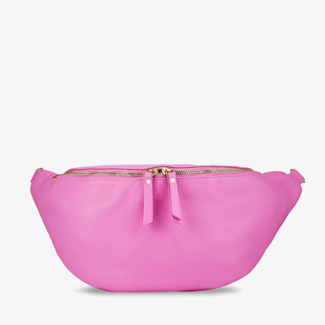 Damen-Gürteltasche aus rosafarbenem Leder mit Schultergurt VIAVERDI Made in Italy