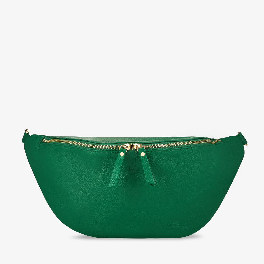 Damen-Gürteltasche aus grünem Leder mit Schultergurt VIAVERDI Made in Italy
