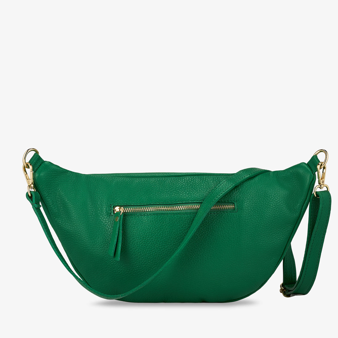 Damen-Gürteltasche aus grünem Leder mit Schultergurt VIAVERDI Made in Italy
