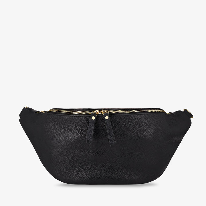 Damen-Gürteltasche aus schwarzem Leder mit Schultergurt VIAVERDI Made in Italy