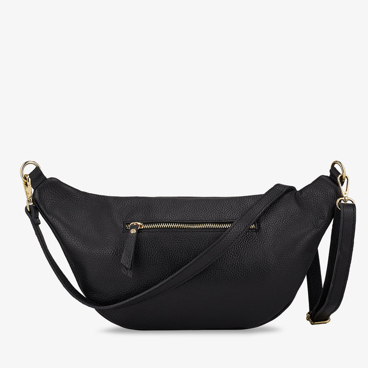 Damen-Gürteltasche aus schwarzem Leder mit Schultergurt VIAVERDI Made in Italy