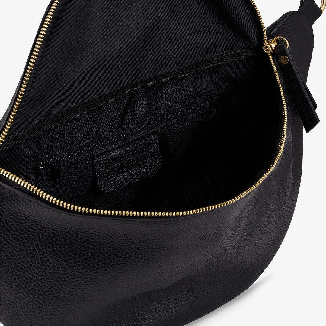 Damen-Gürteltasche aus schwarzem Leder mit Schultergurt VIAVERDI Made in Italy