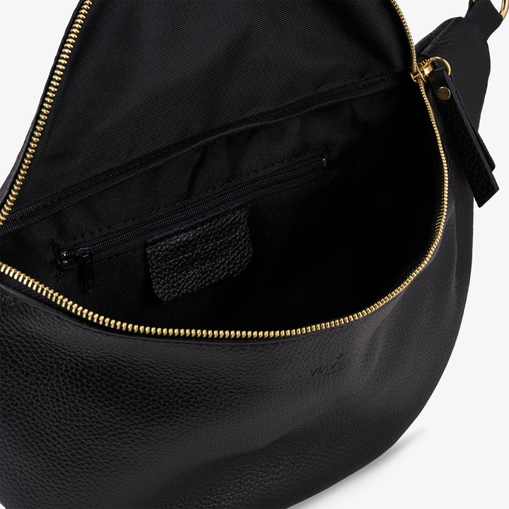 Damen-Gürteltasche aus schwarzem Leder mit Schultergurt VIAVERDI Made in Italy