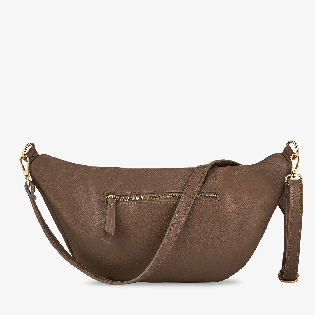 Damen-Gürteltasche aus taupefarbenem Leder mit Schultergurt VIAVERDI Made in Italy