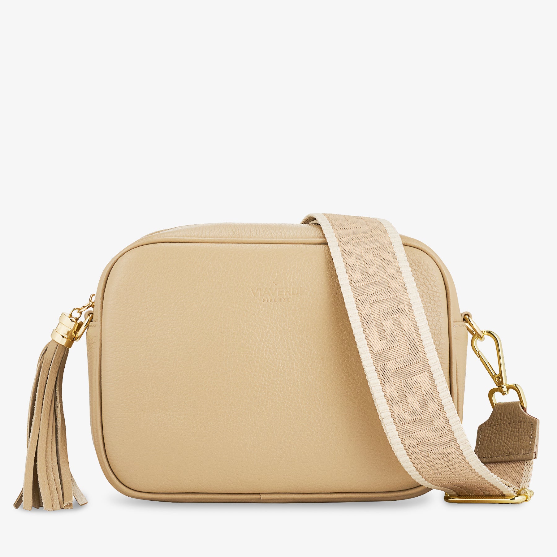 Borsa Camera Bag Media in Pelle Beige con Tracolla VIAVERDI Made in Italy