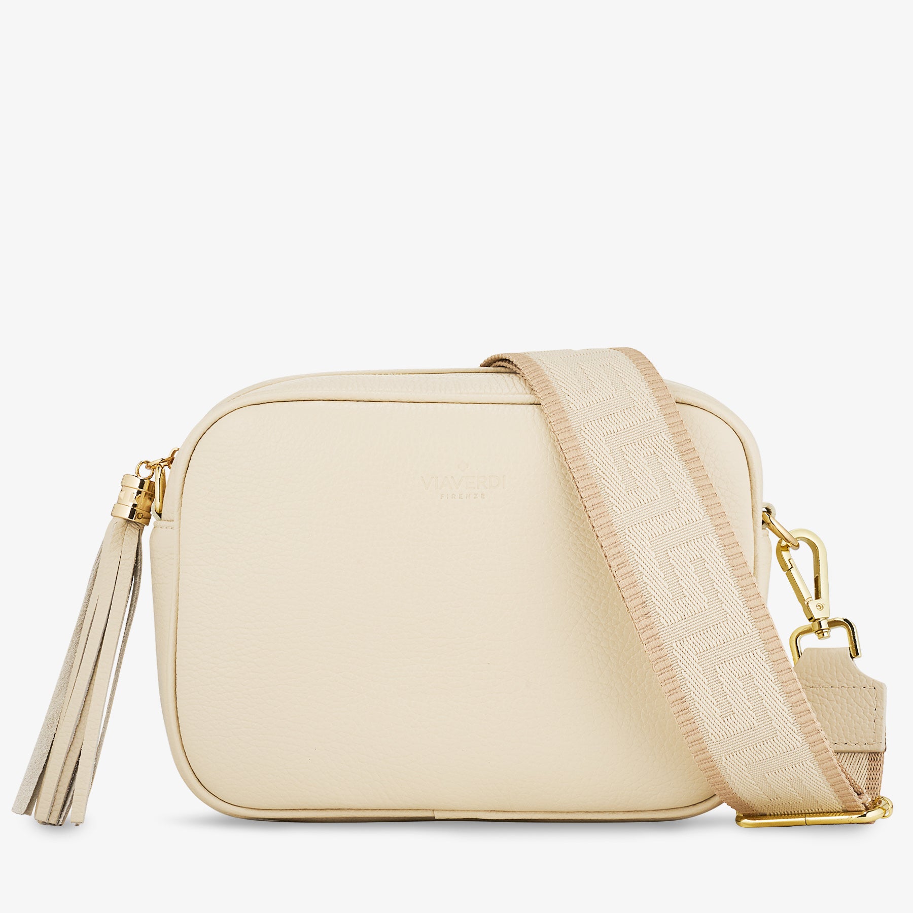 Borsa Camera Bag Media in Pelle Avorio con Tracolla VIAVERDI Made in Italy