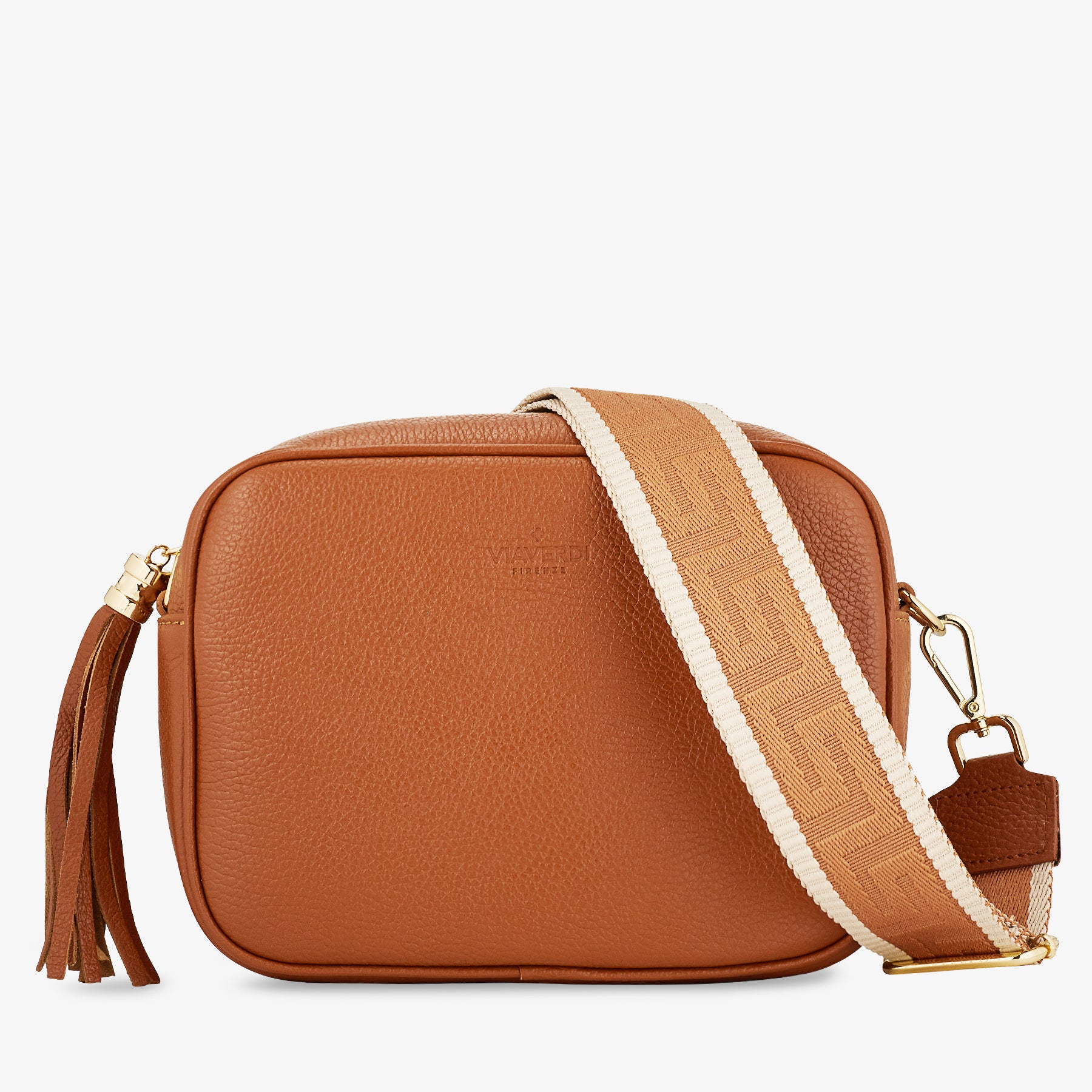 Borsa Camera Bag Media in Pelle Marrone con Tracolla VIAVERDI Made in Italy