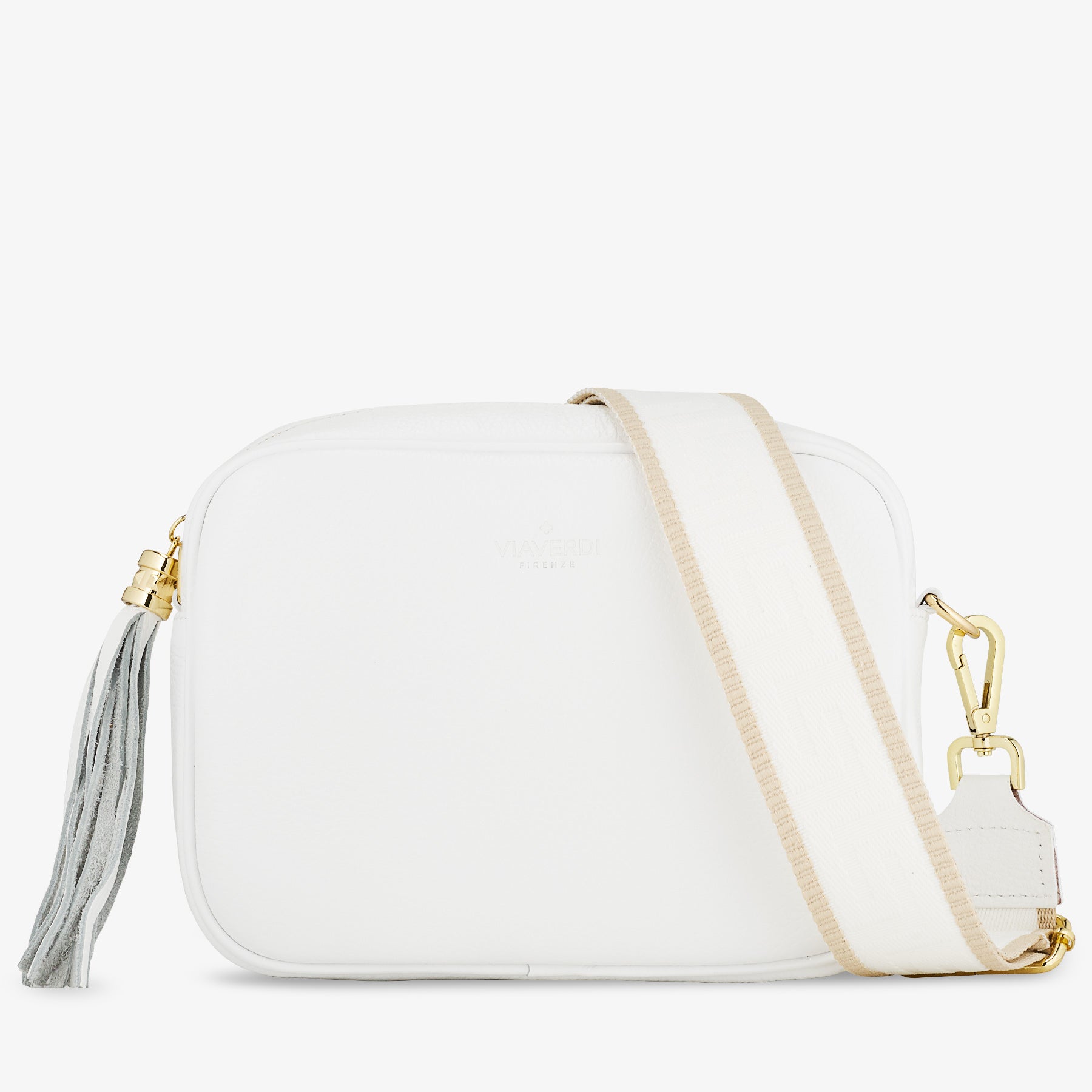 Borsa Camera Bag Media in Pelle Bianca con Tracolla VIAVERDI Made in Italy
