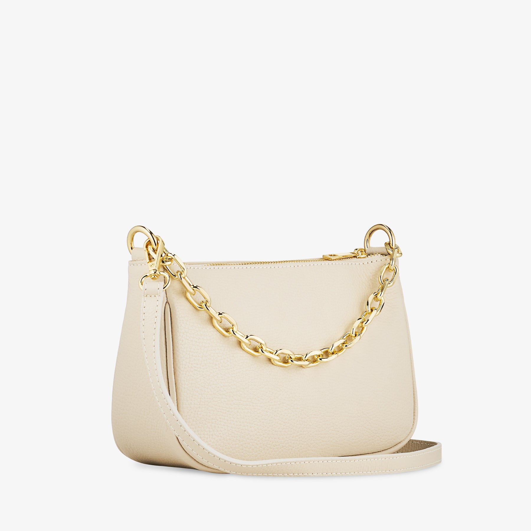 Ivory Leather Shoulder Bag with Strap VIAVERDI Made in Italy