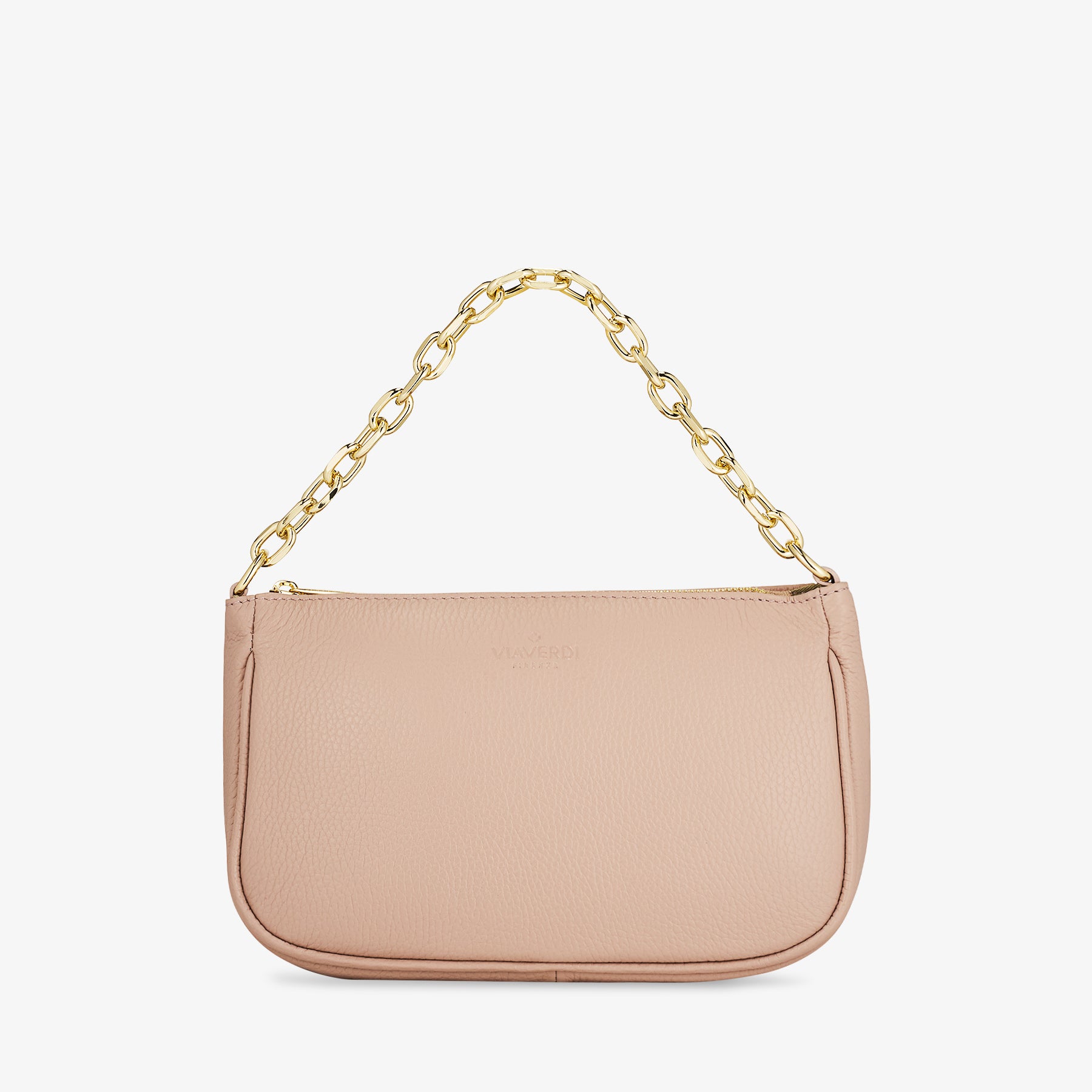 Borsa a Spalla in Pelle Cipria con Tracolla VIAVERDI Made in Italy