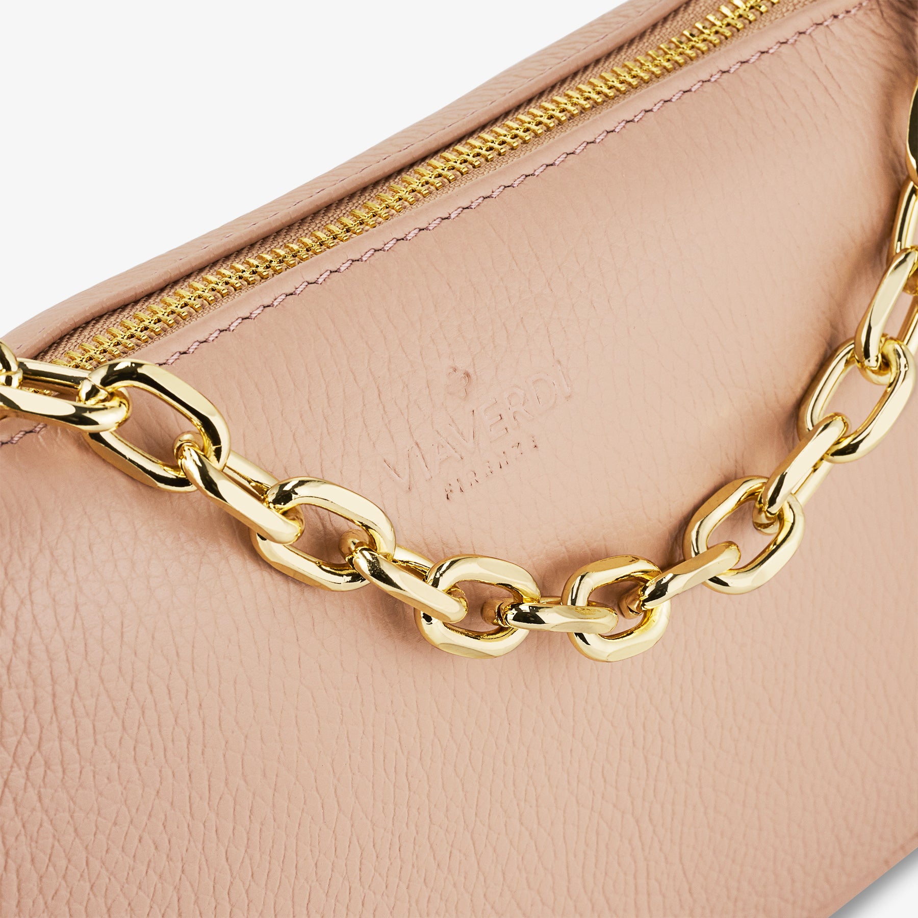 Borsa a Spalla in Pelle Cipria con Tracolla VIAVERDI Made in Italy