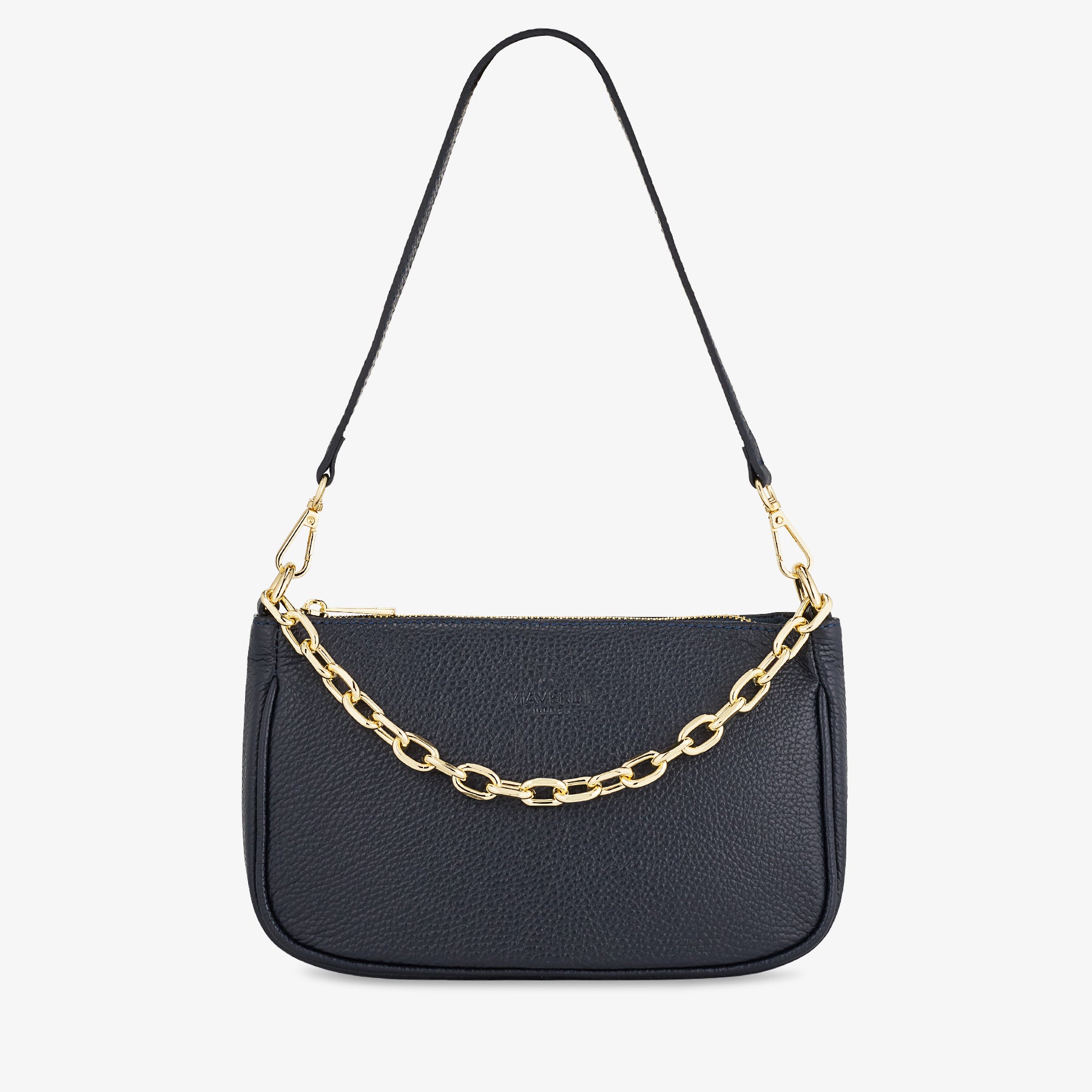 Borsa a Spalla in Pelle Blu con Tracolla VIAVERDI Made in Italy