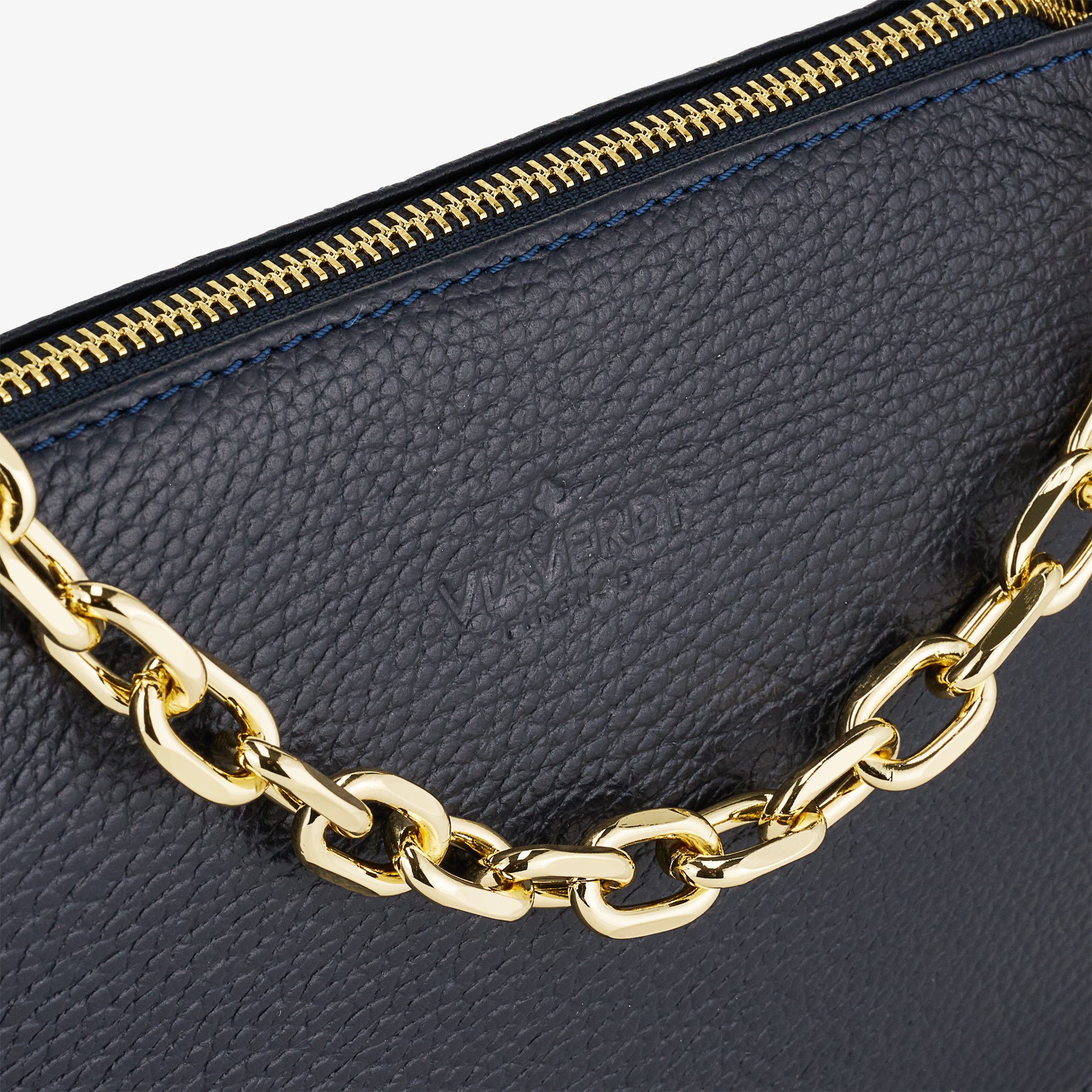 Borsa a Spalla in Pelle Blu con Tracolla VIAVERDI Made in Italy