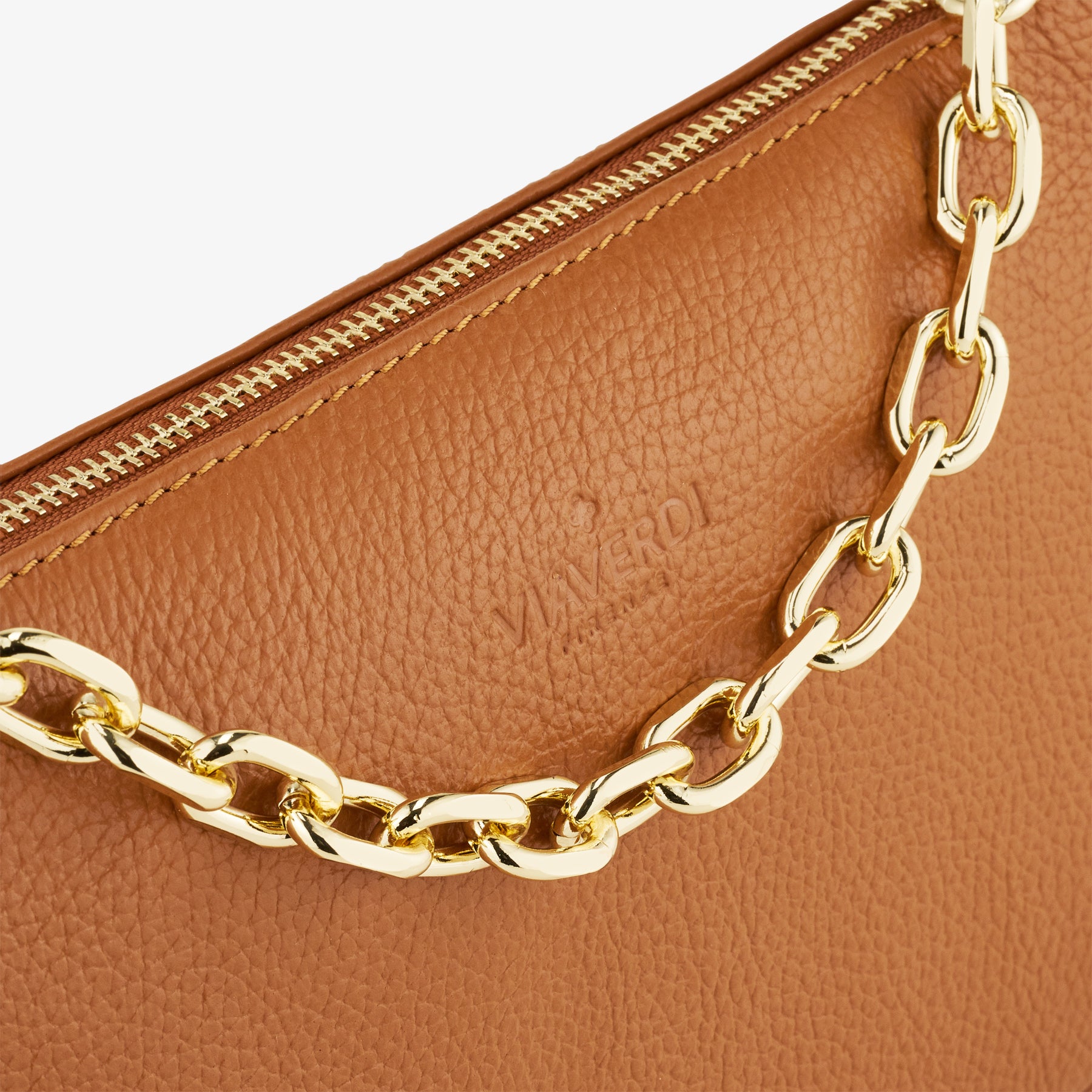 Borsa a Spalla in Pelle Marrone con Tracolla VIAVERDI Made in Italy