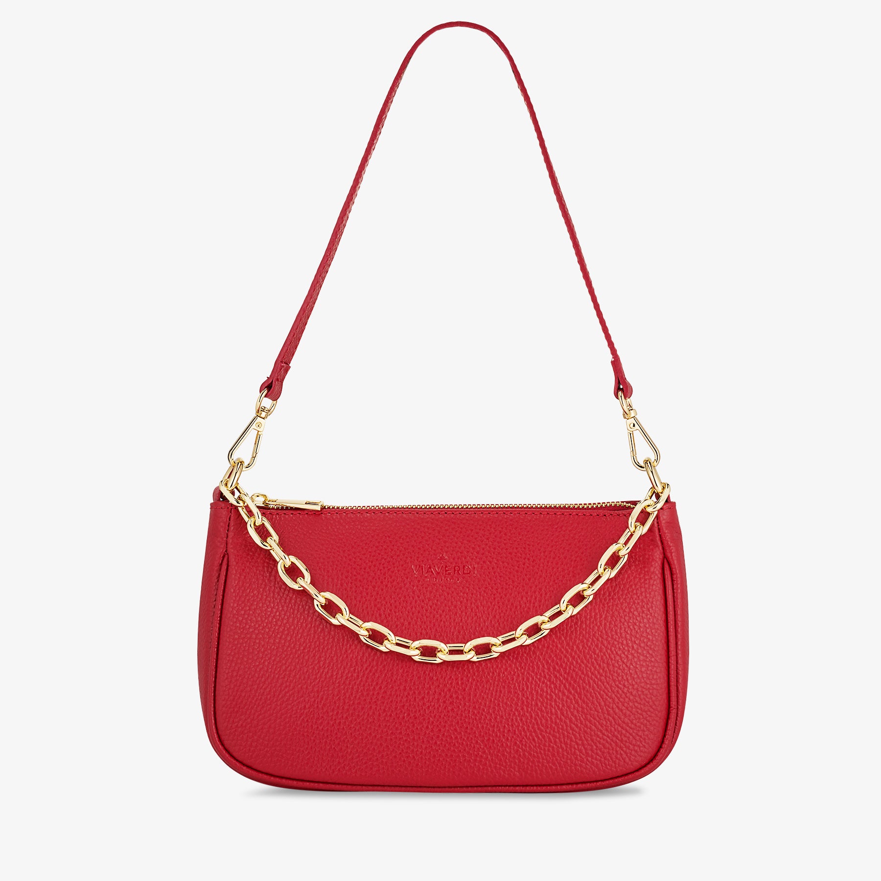 Borsa a Spalla in Pelle Rossa con Tracolla VIAVERDI Made in Italy