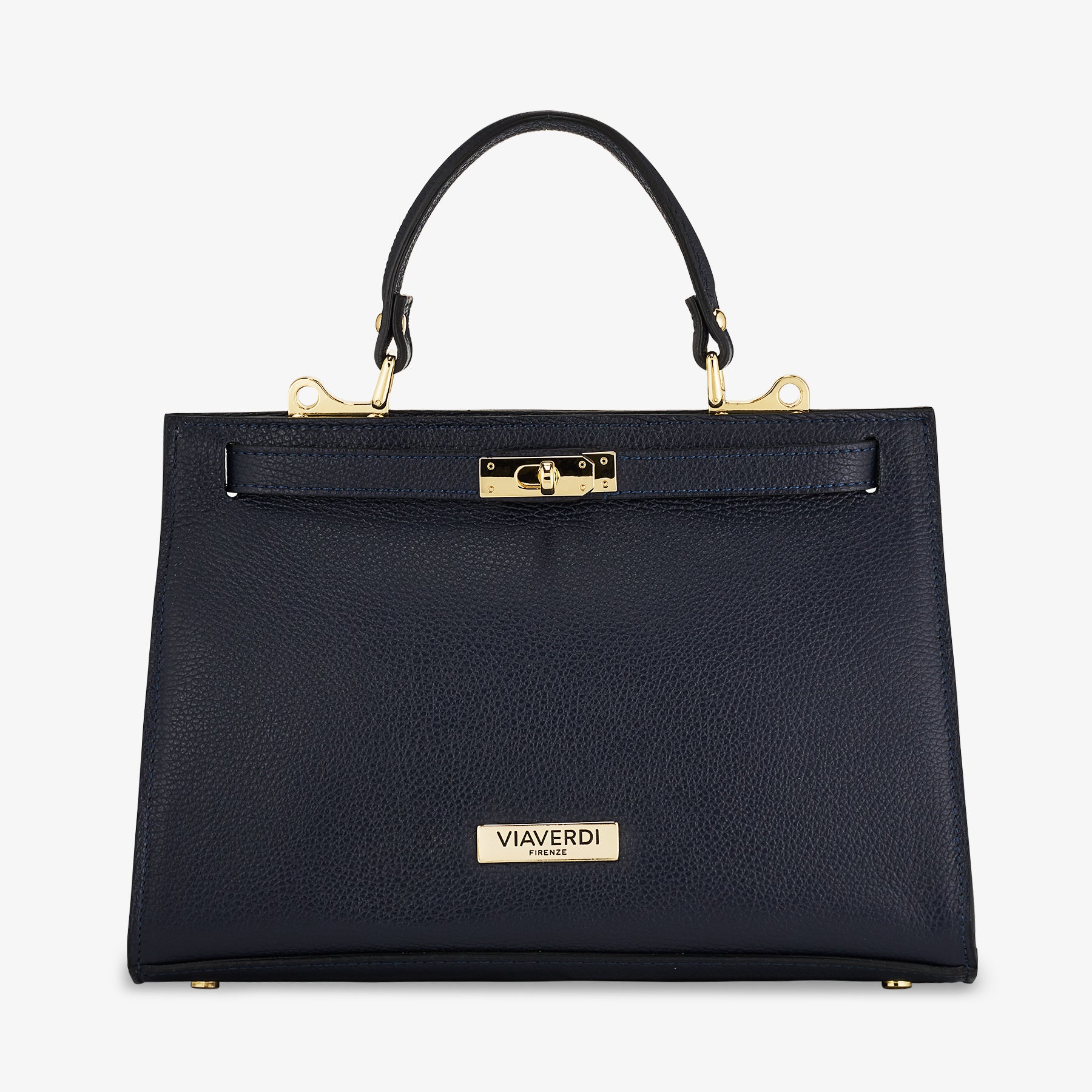 Borsa a Mano in Pelle Blu con Tracolla VIAVERDI Made in Italy