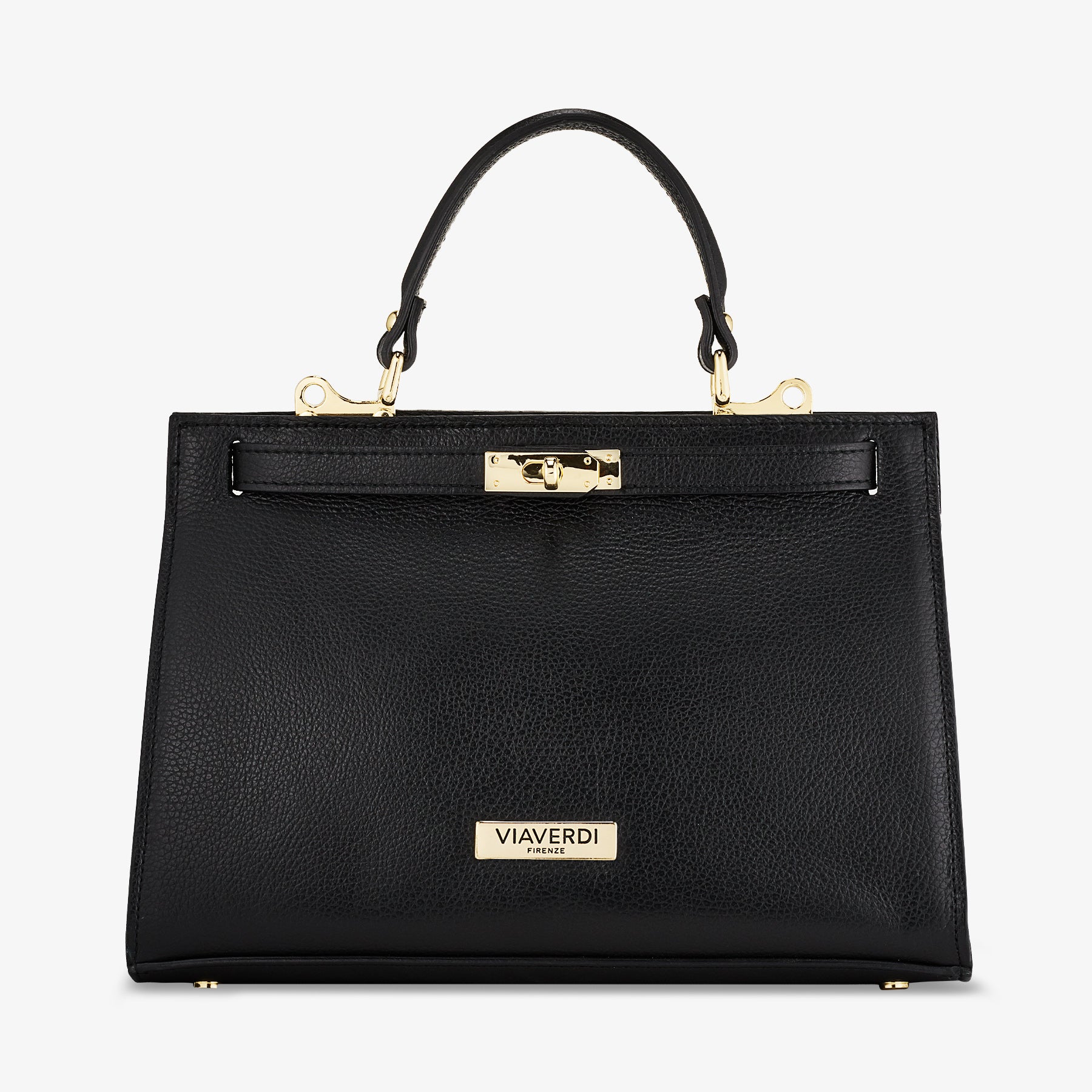 Borsa a Mano in Pelle Nera con Tracolla VIAVERDI Made in Italy