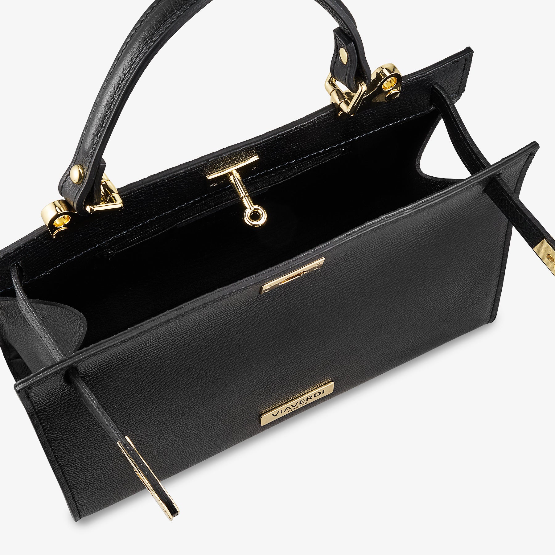 Borsa a Mano in Pelle Nera con Tracolla VIAVERDI Made in Italy