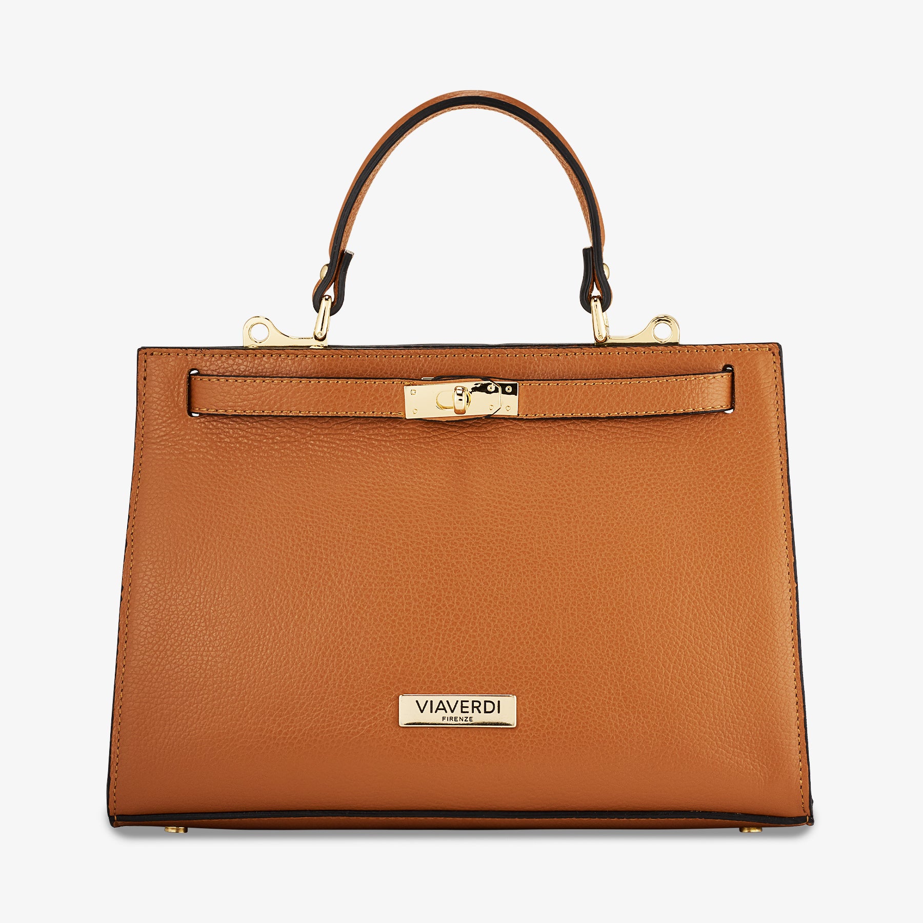 Borsa a Mano in Pelle Marrone con Tracolla VIAVERDI Made in Italy