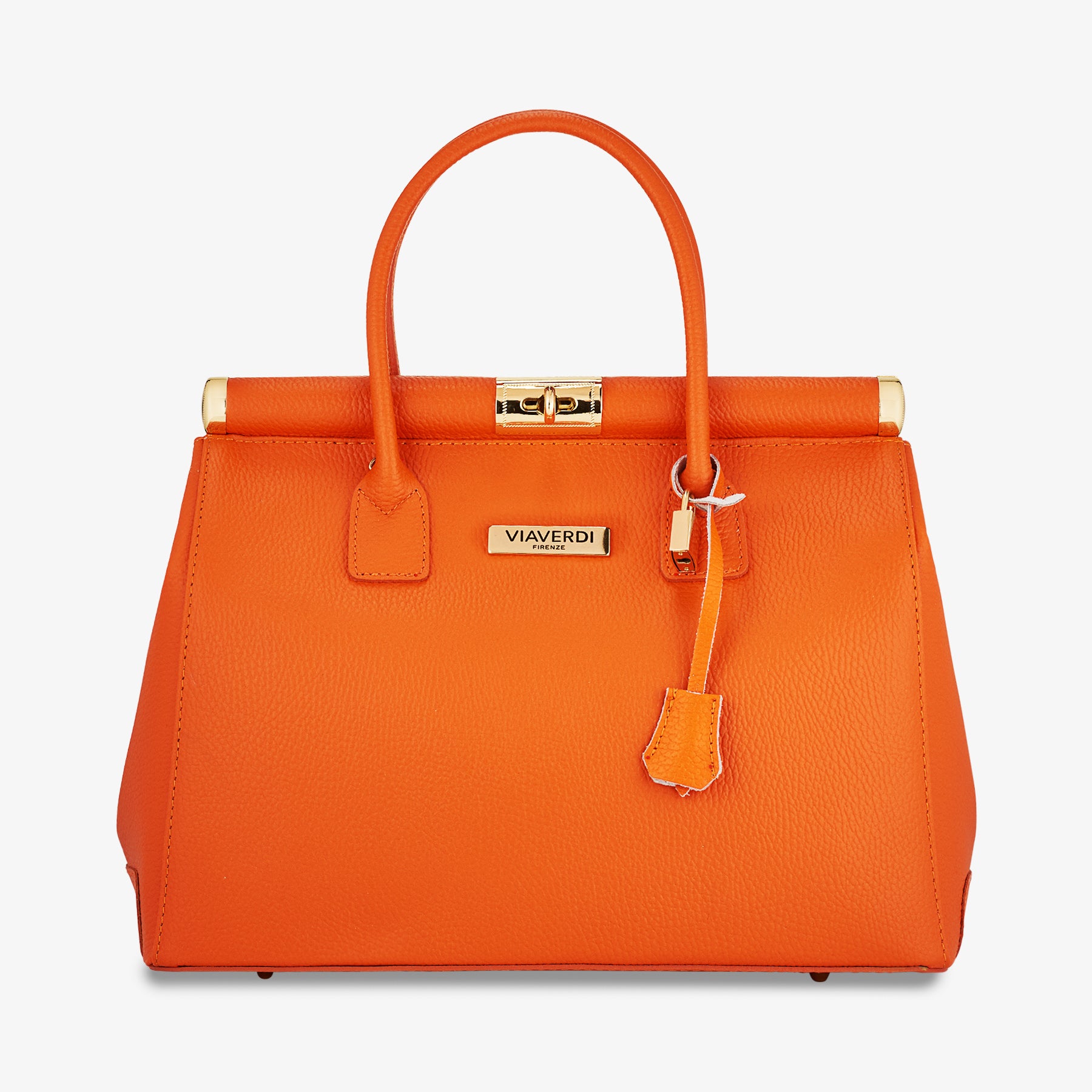 Borsa a Mano con Tracolla VIAVERDI in Pelle Arancione Made in Italy