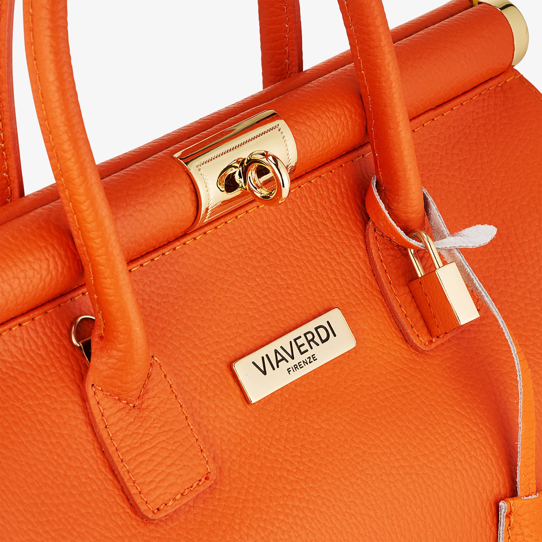 Borsa a Mano con Tracolla VIAVERDI in Pelle Arancione Made in Italy