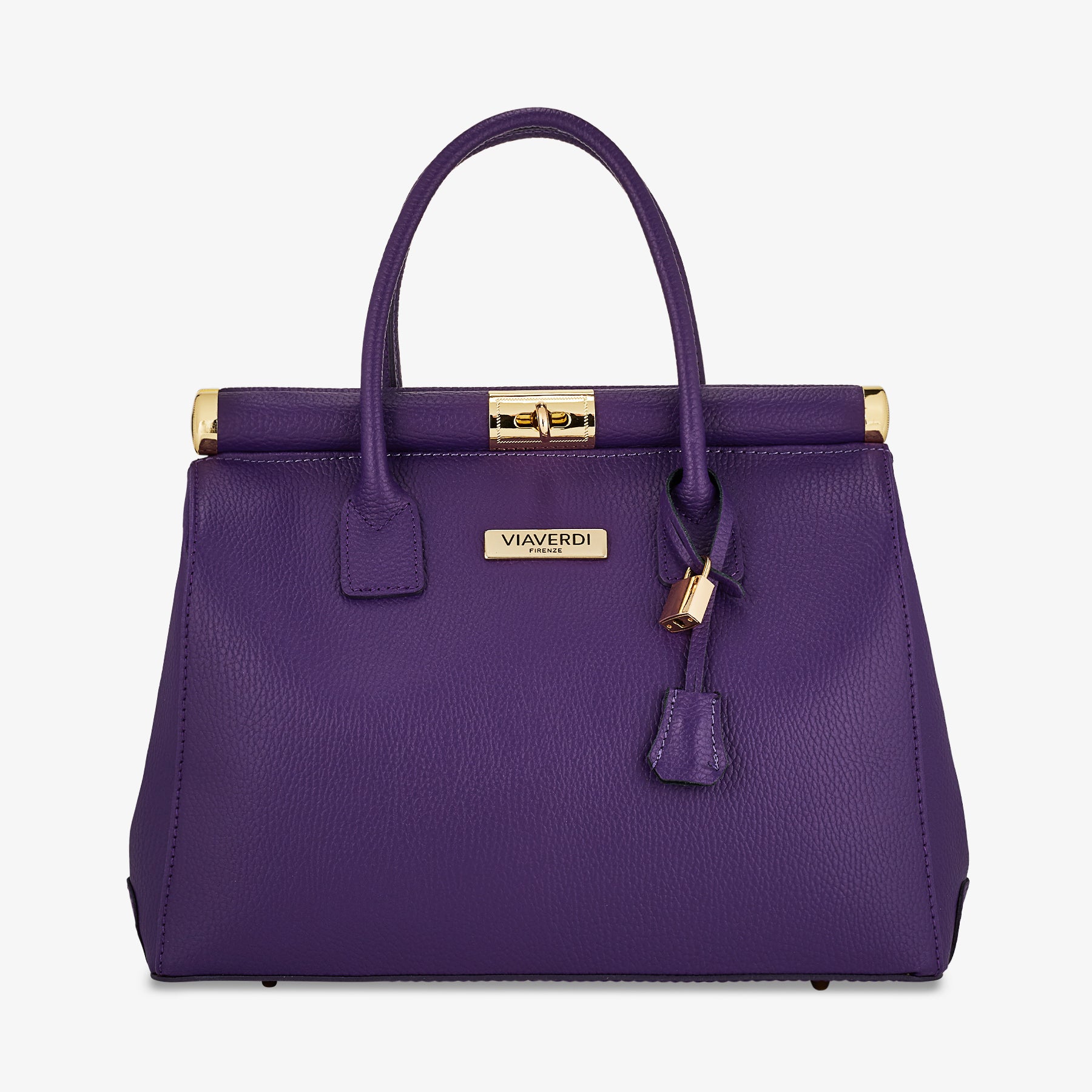 Borsa a Mano con Tracolla VIAVERDI in Pelle Viola Made in Italy