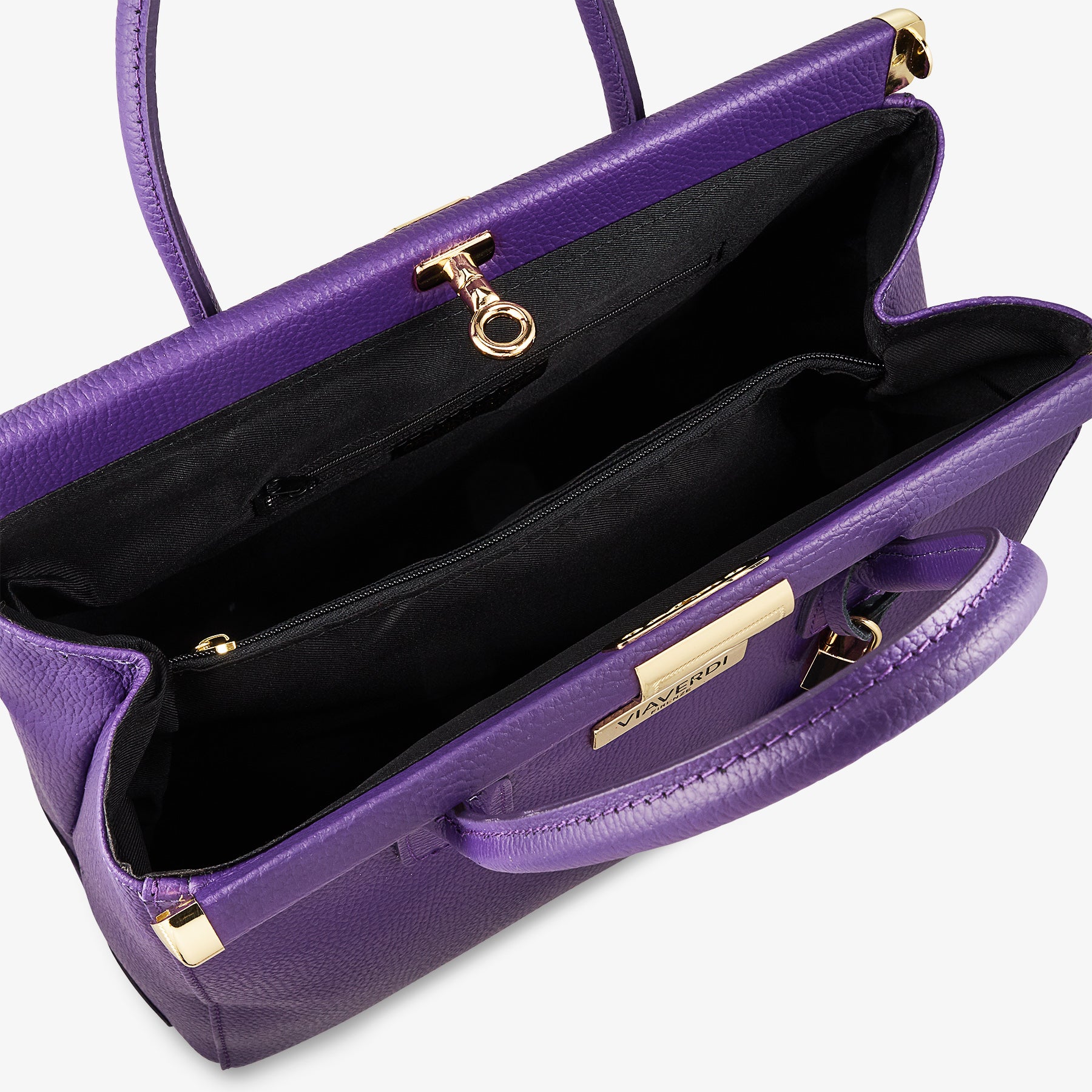 Borsa a Mano con Tracolla VIAVERDI in Pelle Viola Made in Italy