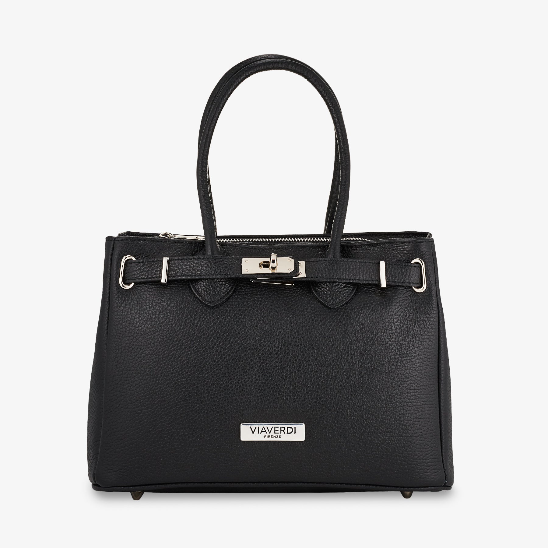 Borsa Donna a Mano con Tracolla VIAVERDI in Pelle Nera Made in Italy