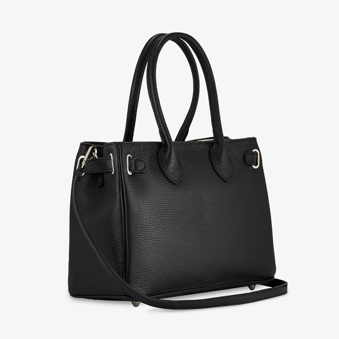 VIAVERDI Women's Handbag with Shoulder Strap in Black Leather Made in Italy