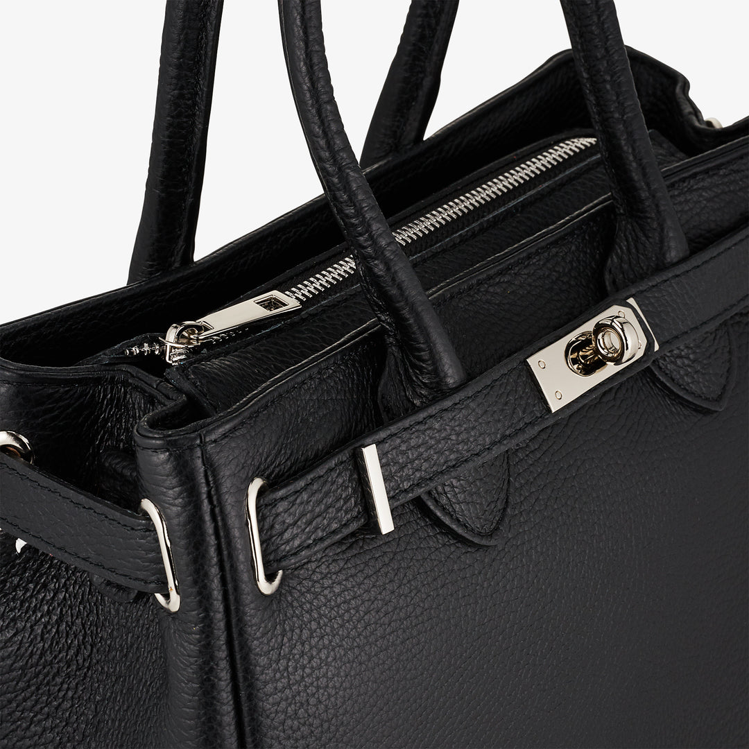 VIAVERDI Women's Handbag with Shoulder Strap in Black Leather Made in Italy