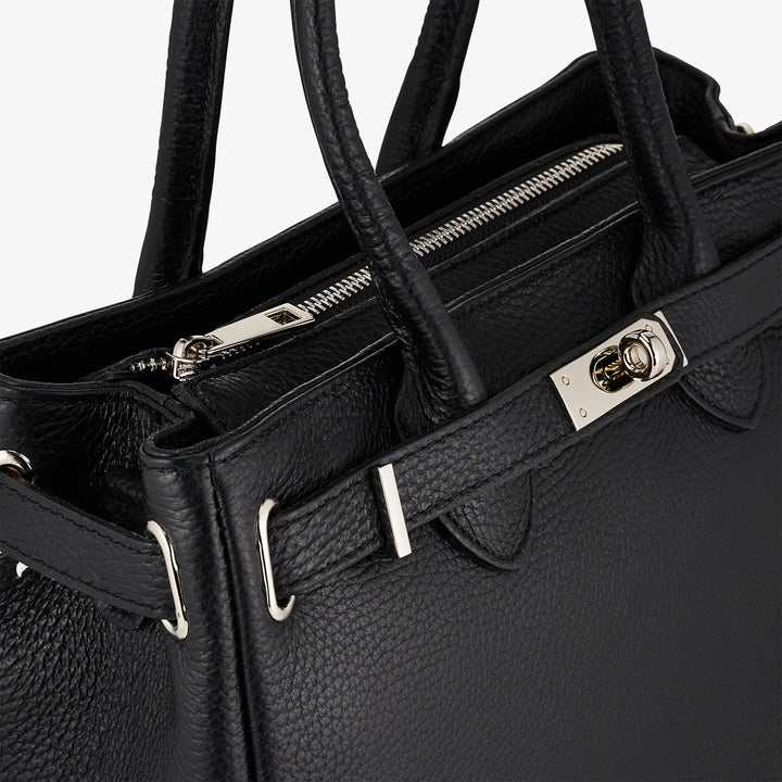 VIAVERDI Women's Handbag with Shoulder Strap in Black Leather Made in Italy