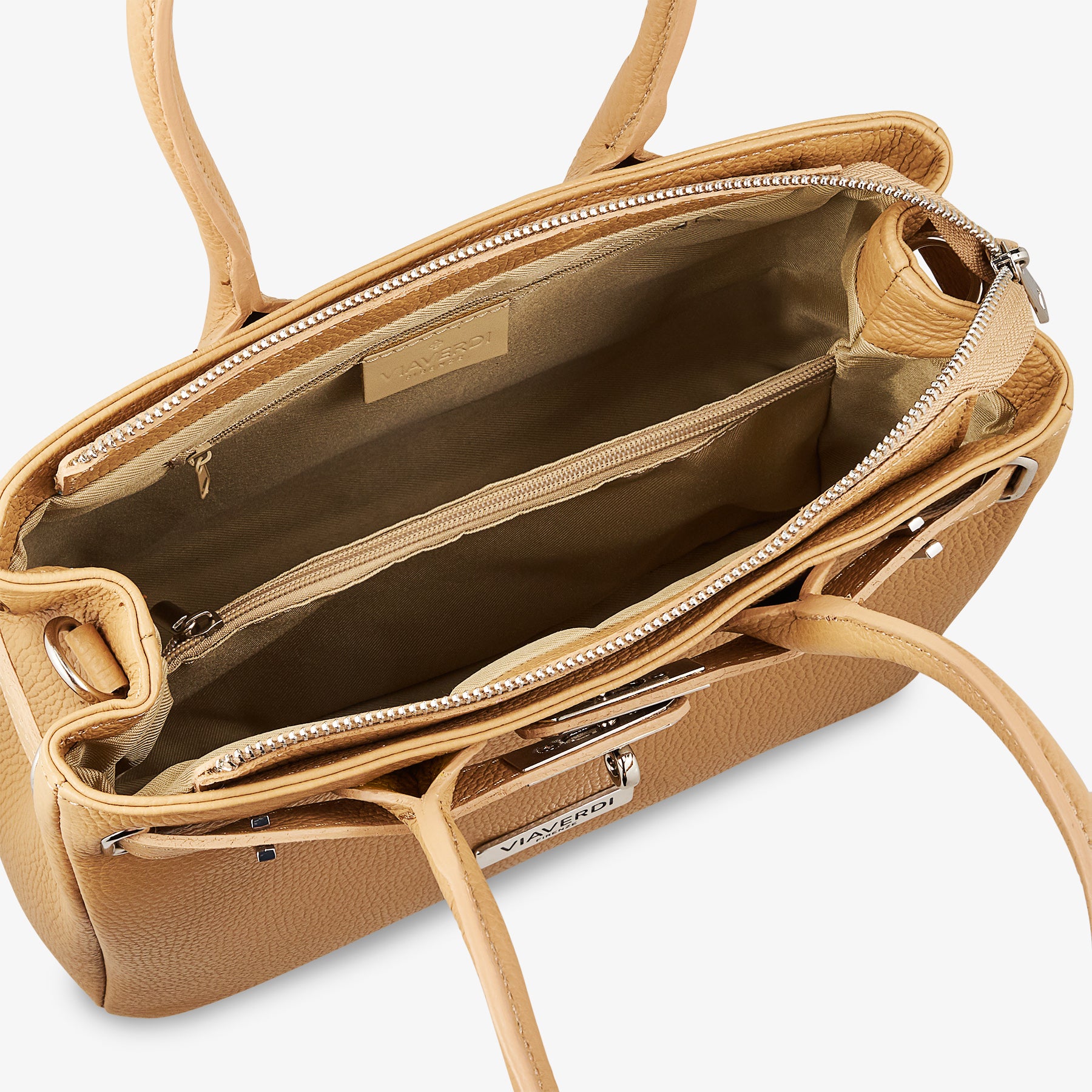 Borsa Donna a Mano con Tracolla VIAVERDI in Pelle Nocciola Made in Italy