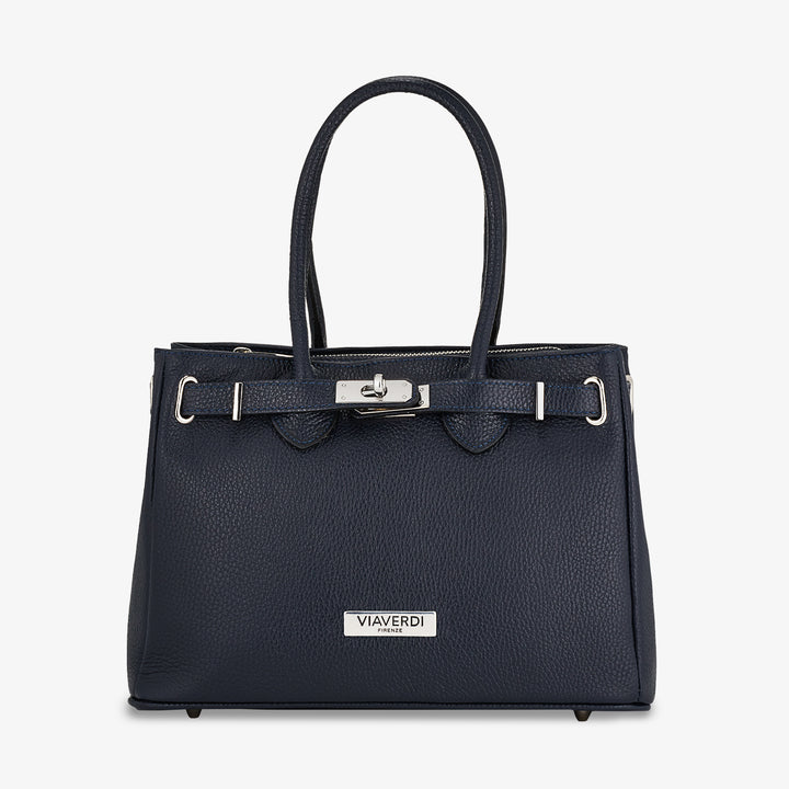 Women's Handbag with Shoulder Strap VIAVERDI in Blue Leather Made in Italy