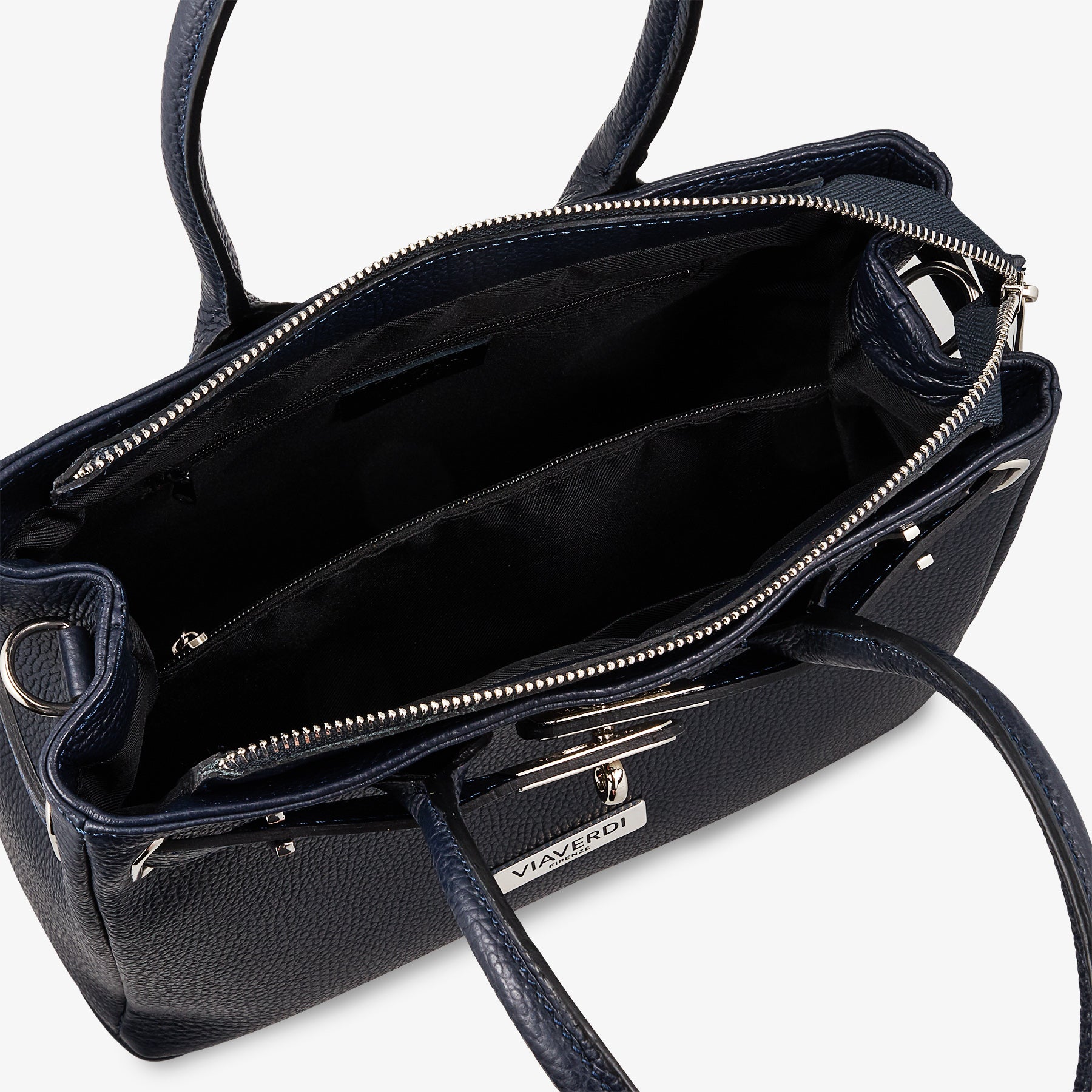 Borsa Donna a Mano con Tracolla VIAVERDI in Pelle Blu Made in Italy