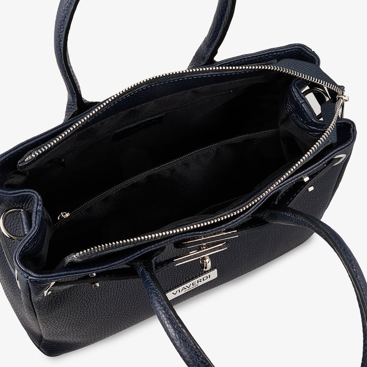 Women's Handbag with Shoulder Strap VIAVERDI in Blue Leather Made in Italy